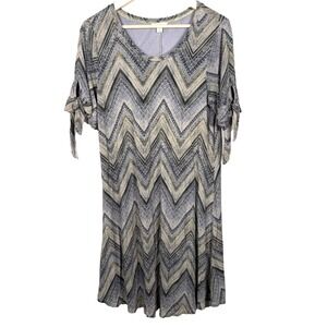 CATO Womens Midi Dress Short Sleeve ZigZag Neutral Stretch Prairie Lagen 14W 16W